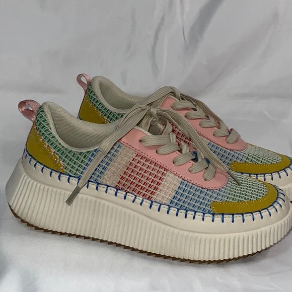 Nicole Miller Brita Multi Mixed Print Woven Color Platform Sneakers - Picture 2 of 11